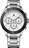 Tommy Hilfiger Hudson Chronograph White Dial Silver Steel Strap Watch For Men - 1791227 Authentic Buy Shop Now