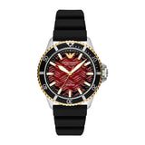 Emporio Armani Meccanico Automatic Red Dial Black Silicon Strap Watch For Men - AR60070 Authentic Buy Shop Now