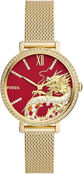 Fossil Jacqueline Dragonsteel Limited Edition Red Dial Gold Mesh Strap Watch for Women - ES5316 Authentic Buy Shop Now