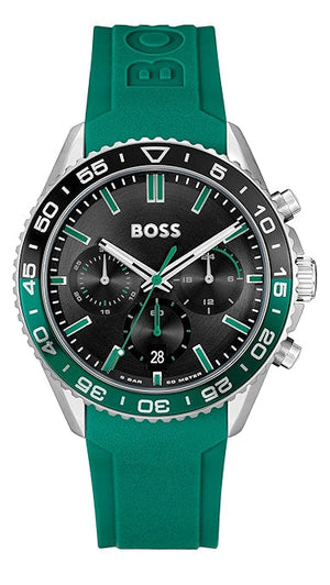 Hugo Boss Runner Chronograph Black Dial Green Silicone Strap Watch for Men - 1514246 Authentic Buy Shop Now