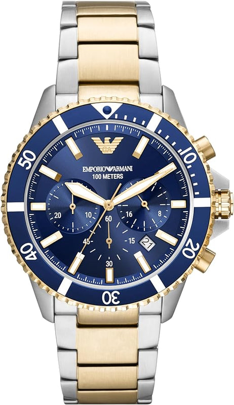 Emporio Armani Mario Chronograph Blue Dial Two Tone Steel Strap Watch For Men - AR11362 Authentic Buy Shop Now