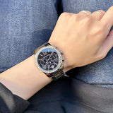 Michael Kors Lexington Chronograph Black Dial Silver Steel Strap Watch For Women - MK7277 Authentic Buy Shop Now