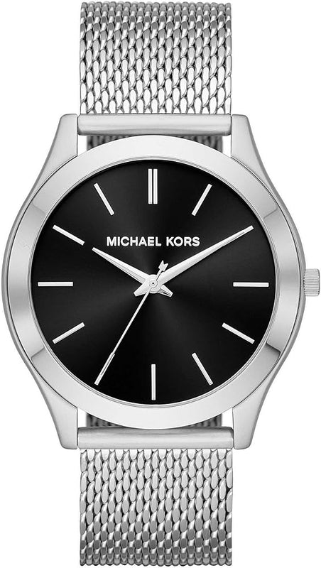 Michael Kors Slim Runway Analog Black Dial Silver Mesh Bracelet Watch For Men - MK8606 Authentic Buy Shop Now