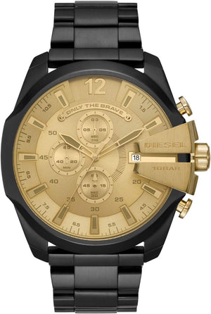Diesel Mega Chief Chronograph Gold Dial Black Steel Strap Watch For Men - DZ4485 Authentic Buy Shop Now