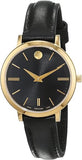Movado Ultra Slim Black Dial Black Leather Strap Watch For Women - 0607095 Authentic Buy Shop Now