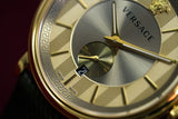 Versace V-Circle Manifesto Gold Dial Black Leather Strap Watch for Men - VBQ030017 Authentic Buy Shop Now