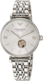 Emporio Armani Gianni T-Bar Automatic Silver Dial Silver Steel Strap Watch For Women - AR60022 Authentic Buy Shop Now