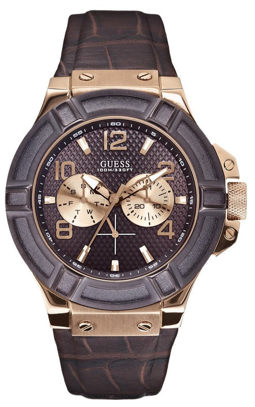 Guess Rigor Analog Brown Dial Brown Leather Strap Watch For Men - W0040G3 Authentic Buy Shop Now