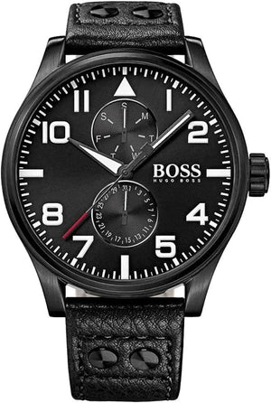 Hugo Boss Aeroliner Black Dial Black Leather Strap Watch For Men - 1513083 Authentic Buy Shop Now