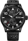 Hugo Boss Aeroliner Black Dial Black Leather Strap Watch For Men - 1513083 Authentic Buy Shop Now