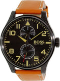 Hugo Boss Aeroliner Maxx Chronograph Black Dial Brown Leather Strap Watch For Men - 1513082 Authentic Buy Shop Now
