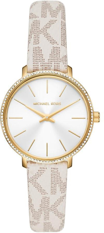Michael Kors Pyper Quartz Silver Dial White Leather Strap Watch For Women - MK1037 Authentic Buy Shop Now