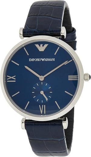 Emporio Armani Gianni T Bar Quartz Blue Dial Blue Leather Strap Watch For Men - AR11300 Authentic Buy Shop Now