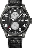Hugo Boss Aeroliner Chronograph Black Dial Black Leather Strap Watch For Men - 1513086 Authentic Buy Shop Now