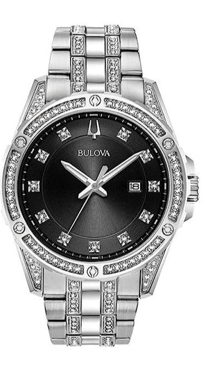 Bulova Crystal Collection Black Dial Silver Steel Strap Watch for Men - 96K104 Authentic Buy Shop Now