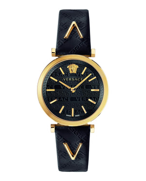 Versace V-Twist Black Dial Black Leather Strap Watch for Women - VELS00619 Authentic Buy Shop Now