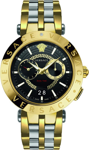 Versace V-Race Quartz Black Dial Gold Steel Strap Watch For Men - VEBV00519 Authentic Buy Shop Now