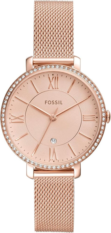 Fossil Jacqueline Quartz Rose Gold Dial Rose Gold Mesh Strap Watch for Women - ES4628 Authentic Buy Shop Now