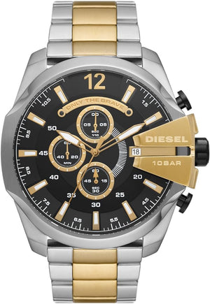 Diesel Mega Chief Chronograph Black Dial Two Tone Steel Strap Watch For Men - DZ4581 Authentic Buy Shop Now