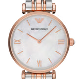 Emporio Armani T Bar Gianni Classic Mother Of Pearl Dial Two Tone Steel Strap Watch For Women - AR1683 Authentic Buy Shop Now