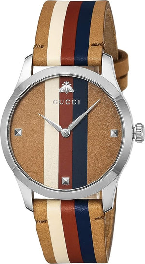Gucci G Timeless Quartz Brown Dial Brown Leather Strap Watch For Men - YA1264078 Authentic Buy Shop Now