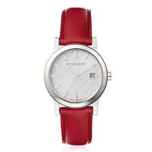 Burberry The City Silver Dial Red Leather Strap Watch for Women - BU9129 Authentic Buy Shop Now