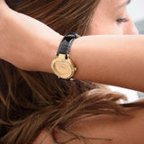 Guess Park Avenue Quartz Gold Dial Black Leather Strap Watch For Women - W0838L1 Authentic Buy Shop Now