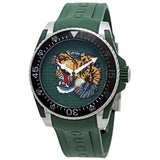 Gucci Dive Tiger Green Dial Green Rubber Strap Watch For Men - YA136316 Authentic Buy Shop Now