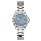 Guess Crown Jewel Diamonds Blue Dial Silver Steel Strap Watch for Women - GW0410L1 Authentic Buy Shop Now