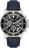 Michael Kors Everest Chronograph Black Dial Blue Leather Strap Watch For Men - MK9091 Authentic Buy Shop Now