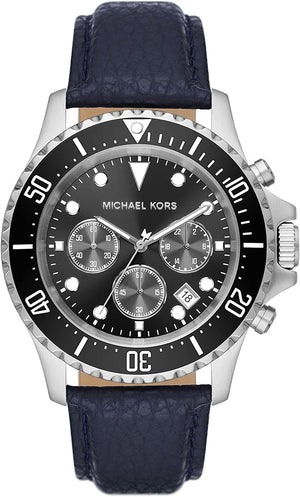 Michael Kors Everest Chronograph Black Dial Blue Leather Strap Watch For Men - MK9091 Authentic Buy Shop Now