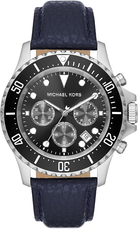 Michael Kors Everest Chronograph Black Dial Blue Leather Strap Watch For Men - MK9091 Authentic Buy Shop Now