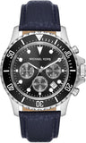 Michael Kors Everest Chronograph Black Dial Blue Leather Strap Watch For Men - MK9091 Authentic Buy Shop Now
