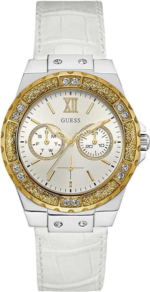 Guess Limelight Quartz Silver Dial White Leather Strap Watch For Women - W0775l8 Authentic Buy Shop Now
