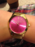 Michael Kors Slim Runway Pink Dial Rose Gold Steel Strap Watch for Women - MK3264 Authentic Buy Shop Now