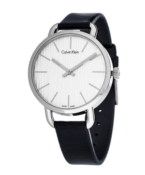 Calvin Klein Even Silver Black Leather Strap Watch for Women - K7B231C6 Authentic Buy Shop Now