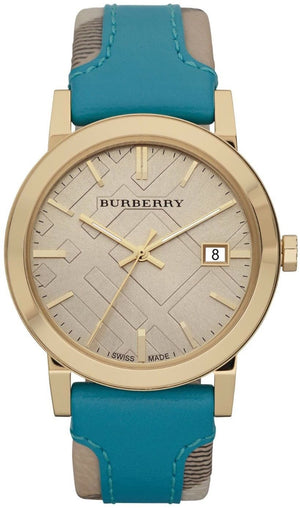 Burberry The City Gold Dial Blue Leather Strap Watch for Women - BU9018 Authentic Buy Shop Now