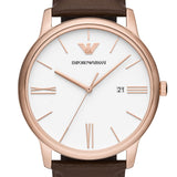 Emporio Armani Minimalist Quartz White Dial Brown Leather Strap Watch For Men - AR11572 Authentic Buy Shop Now