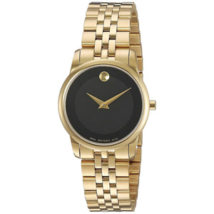 Movado Museum Classic Quartz Black Dial Gold Steel Strap Watch For Women - 0607005 Authentic Buy Shop Now