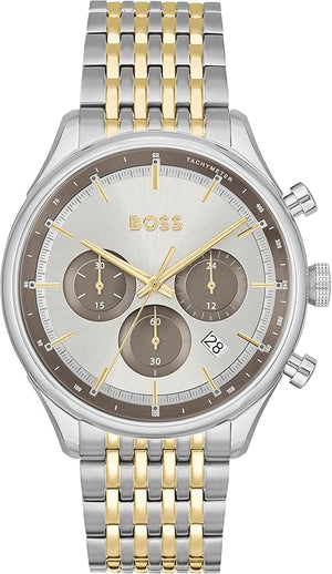 Hugo Boss Gregor Chronograph Silver Dial Two Tone Steel Strap Watch For Men - 1514053 Authentic Buy Shop Now