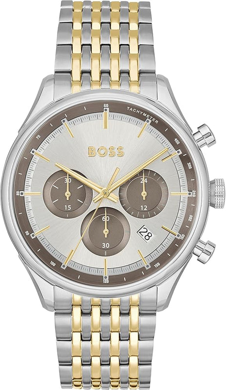 Hugo Boss Gregor Chronograph Silver Dial Two Tone Steel Strap Watch For Men - 1514053 Authentic Buy Shop Now
