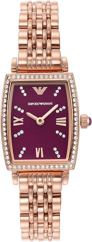 Emporio Armani Two Hand Diamonds Burgundy Dial Rose Gold Steel Strap Watch For Women - AR11488 Authentic Buy Shop Now