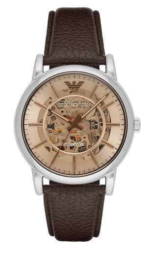 Emporio Armani Luigi Meccanico Brown Dial Brown Leather Strap Watch For Men - AR1982 Authentic Buy Shop Now