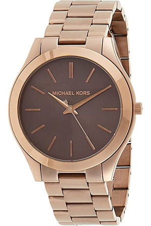 Michael Kors Slim Runway Brown Dial Rose Gold Stainless Steel Strap Watch for Women - MK3181 Authentic Buy Shop Now