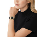 Michael Kors Lennox Three Hand Black Dial Black Leather Strap Watch For Women - MK7307 Authentic Buy Shop Now