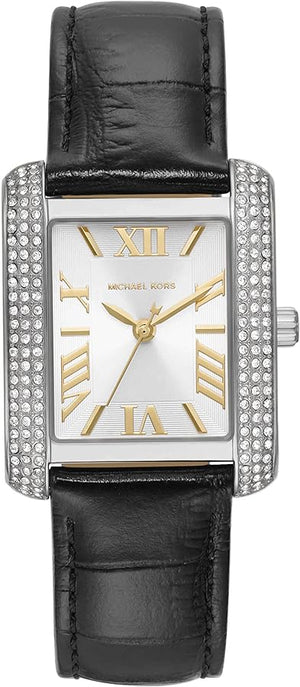 Michael Kors Emery Three Hand Silver Dial Black Leather Strap Watch For Women - MK4696 Authentic Buy Shop Now
