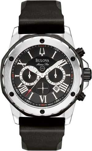 Bulova Marine Star Chronograph Black Dial Black Rubber Strap Watch for Men - 98B127 Authentic Buy Shop Now