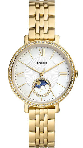 Fossil Jacqueline Moonphase Mother of Pearl Dial Gold Steel Strap Watch for Women - ES5167 Authentic Buy Shop Now