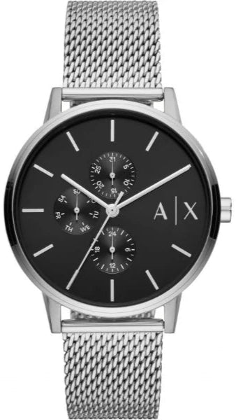 Armani Exchange Cayde Chronograph Black Dial Silver Mesh Strap Watch For Men - AX2714 Authentic Buy Shop Now