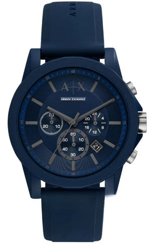 Armani Exchange Outerbanks Chronograph Blue Dial Blue Silicone Strap Watch For Men - AX7128 Authentic Buy Shop Now